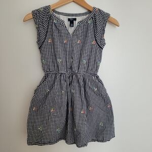 🧸2/20$ GAP 8-9 Years Girl Gingham Dress Floral Embroidery Pockets Summer